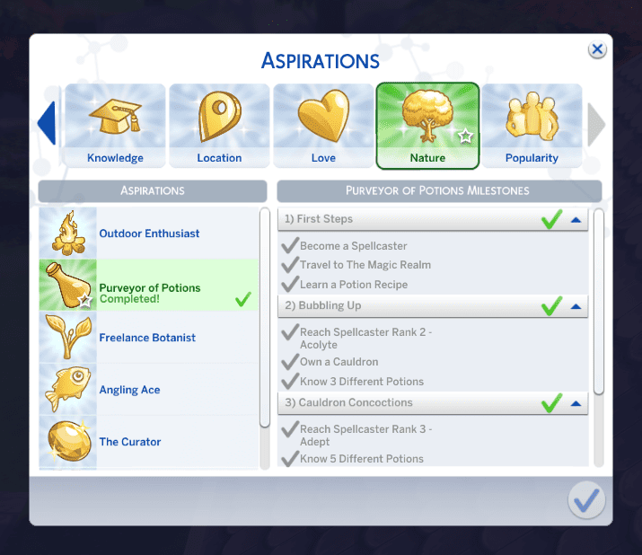 Aspirations in Sims 4 nature